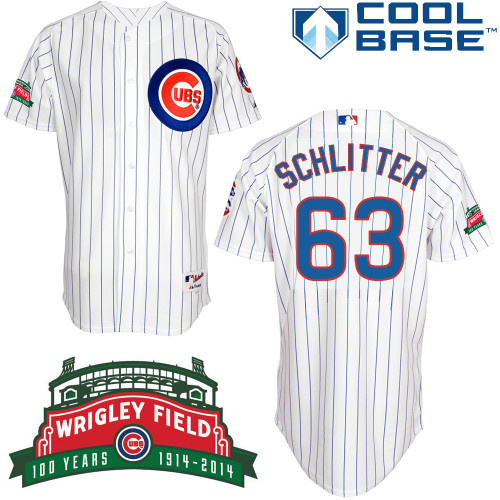 Brian Schlitter #63 MLB Jersey-Chicago Cubs Men's Authentic Wrigley Field 100th Anniversary White Baseball Jersey
